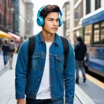 소음성 난청 예방을 위한 생활 팁 - **Prompt:** A vibrant, eye-level shot of a young adult (late teens to early twenties, appearing gend...