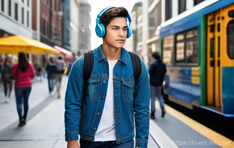 소음성 난청 예방을 위한 생활 팁 - **Prompt:** A vibrant, eye-level shot of a young adult (late teens to early twenties, appearing gend...