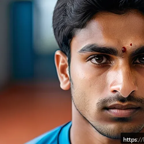 코뼈 골절 증상과 수술 필요성 - A detailed close-up portrait of a young Indian male athlete with a visibly swollen nose and slight b...